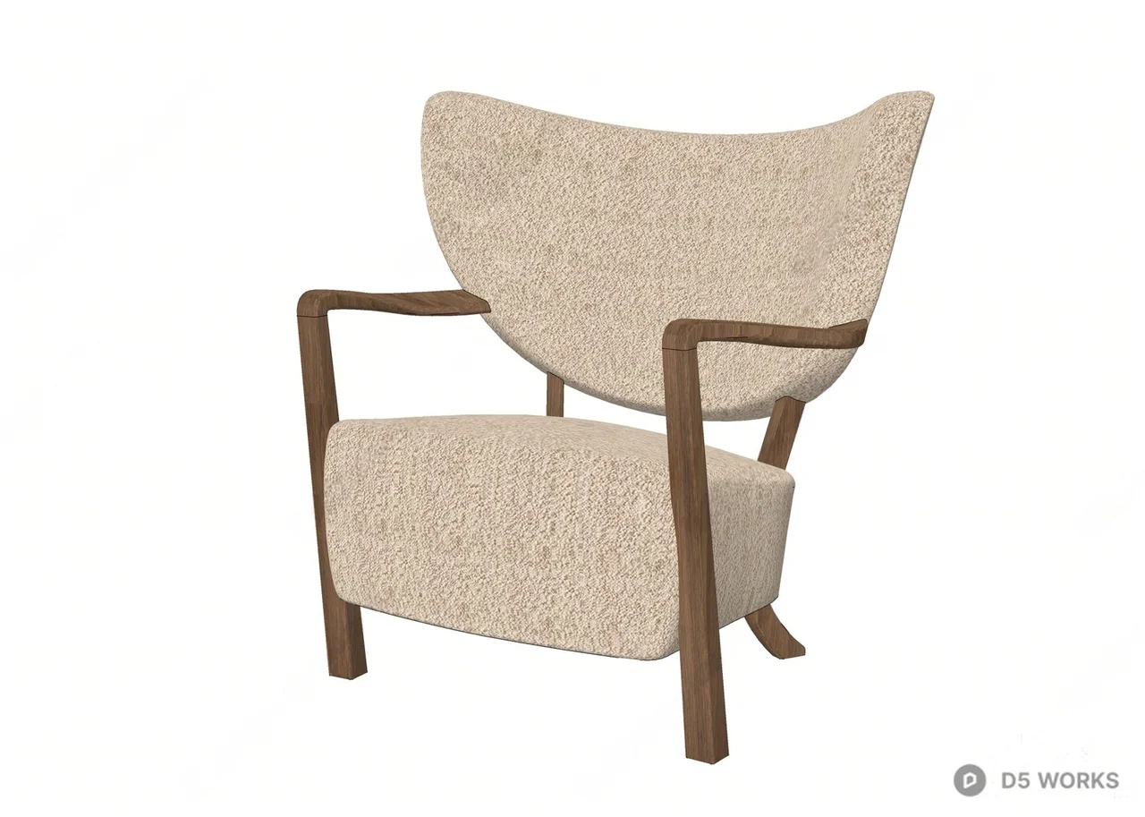 Upholstered Armchair With Wooden Frame 3d model thumbnail 2