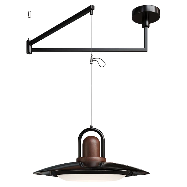 Industrial Swing Arm Pendant Light with Wood Accents 3d model