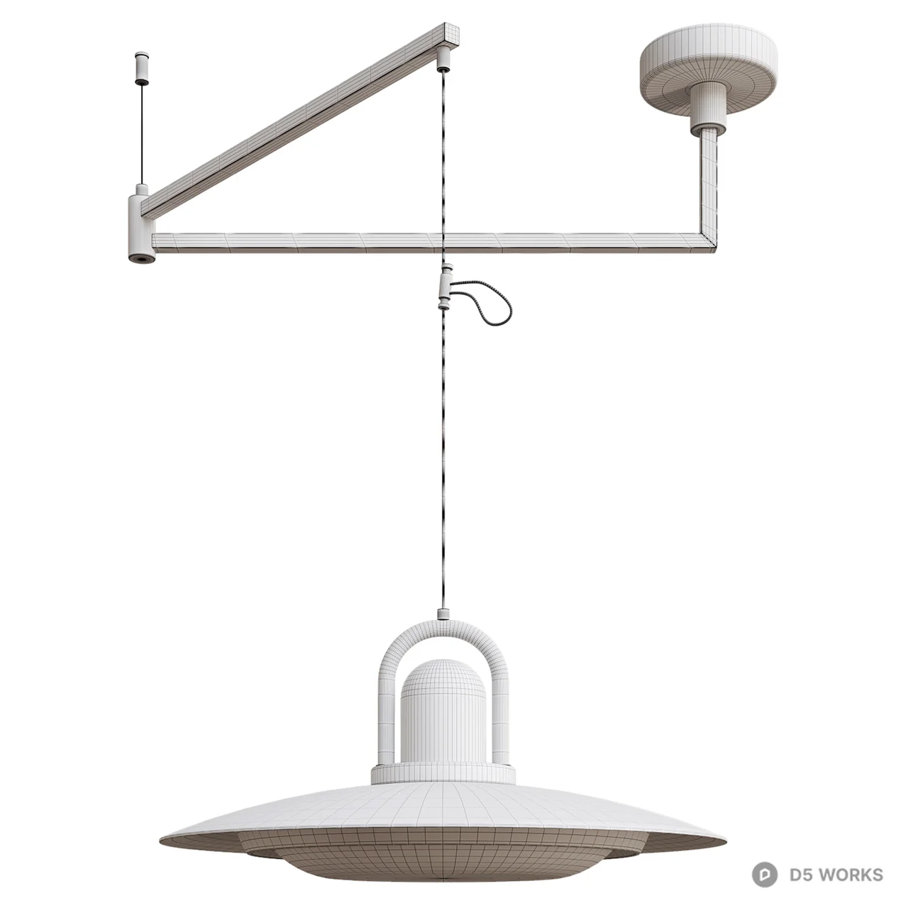 Industrial Swing Arm Pendant Light with Wood Accents 3d model thumbnail 3