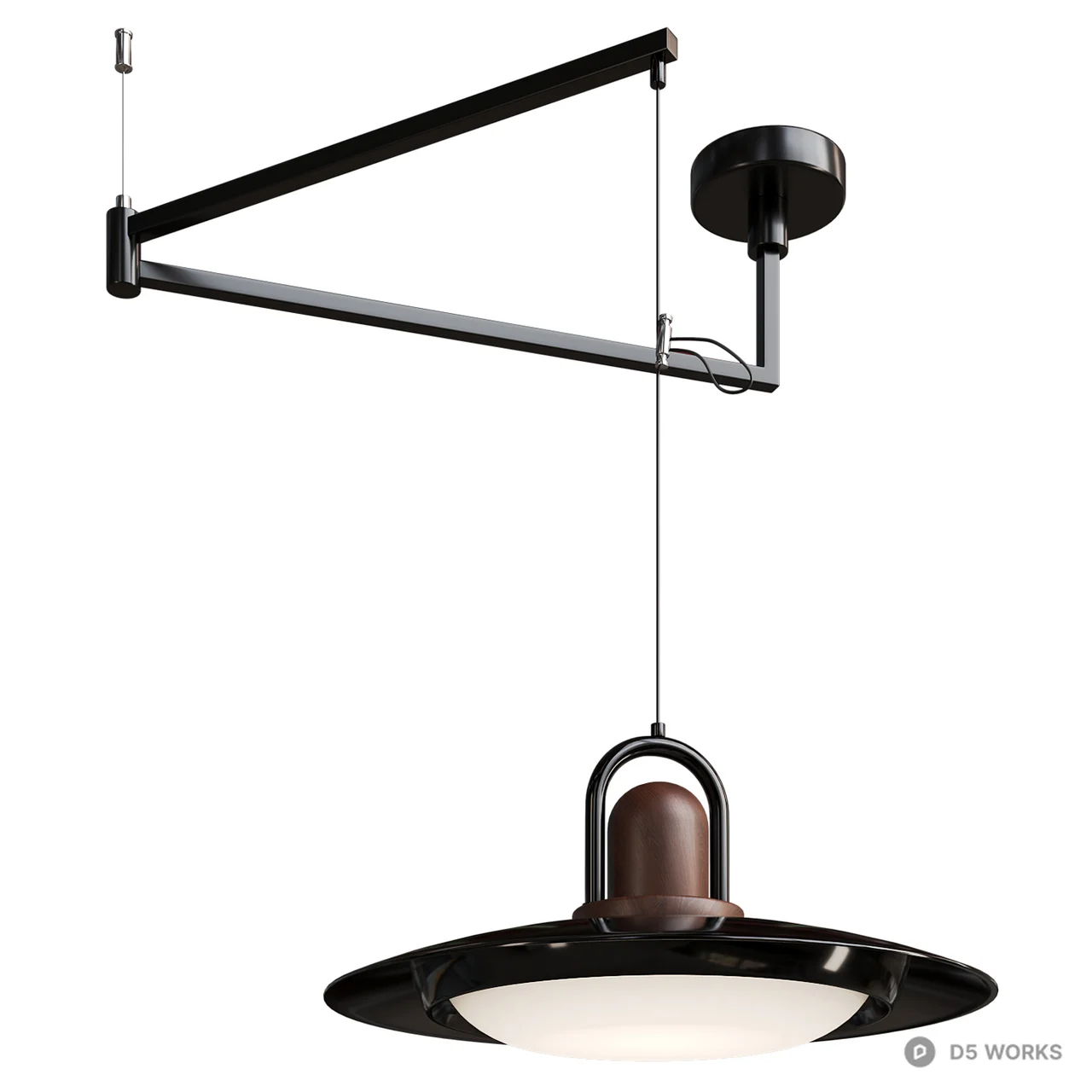 Industrial Swing Arm Pendant Light with Wood Accents 3d model thumbnail 2