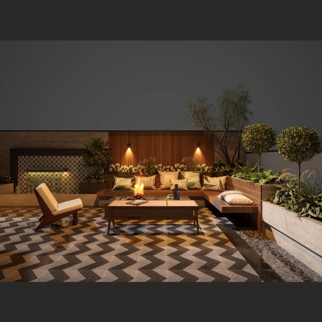 Modern Zen Outdoor Patio Lounge Set 3d model