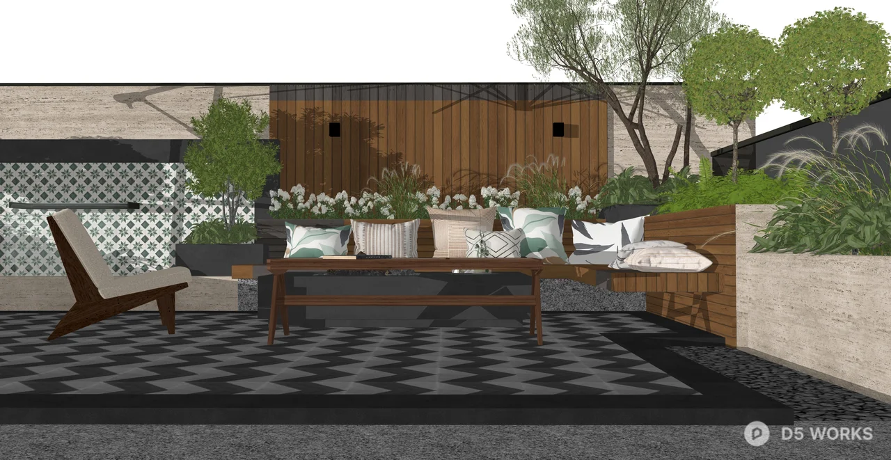 Modern Zen Outdoor Patio Lounge Set 3d model thumbnail 3