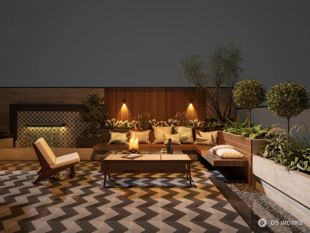 Modern Zen Outdoor Patio Lounge Set 3d model - Image 1