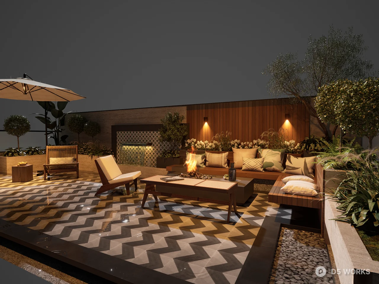 Modern Zen Outdoor Patio Lounge Set 3d model thumbnail 2