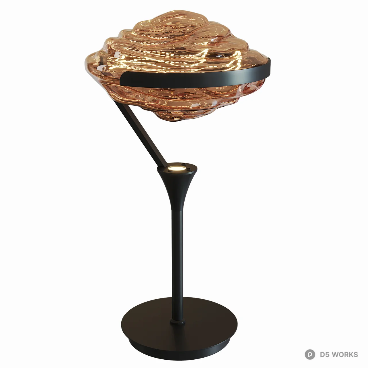 Modern Brass Table Lamp with Rippled Amber Glass 3d model thumbnail 4