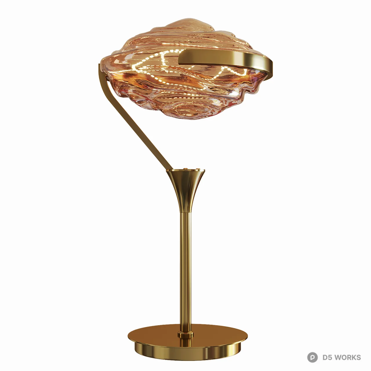 Modern Brass Table Lamp with Rippled Amber Glass 3d model - Image 1