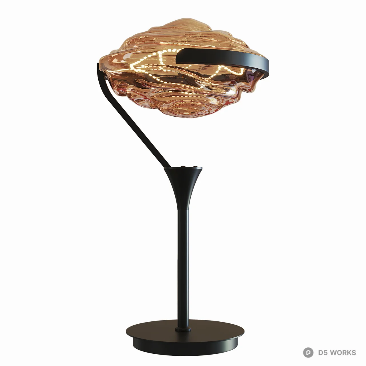 Modern Brass Table Lamp with Rippled Amber Glass 3d model thumbnail 3