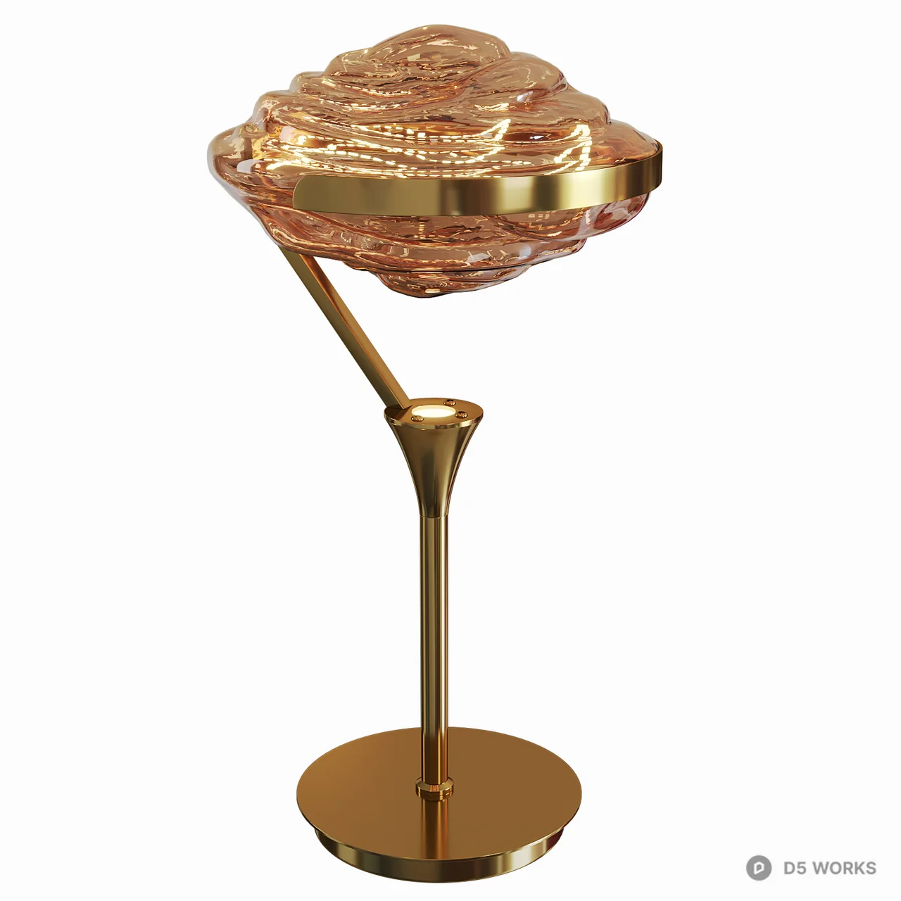 Modern Brass Table Lamp with Rippled Amber Glass 3d model thumbnail 2