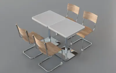 Minimalist Metal Frame Dining Table With Four Wooden Chairs 3d model
