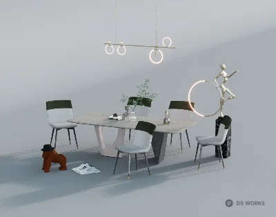 Minimalist Dining Room with Sculptural Light 3d model - Image 1
