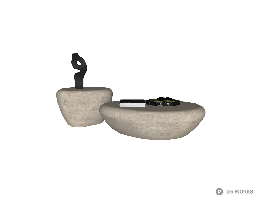 Organic Travertine Pebble Coffee Table Set 3d model thumbnail 2