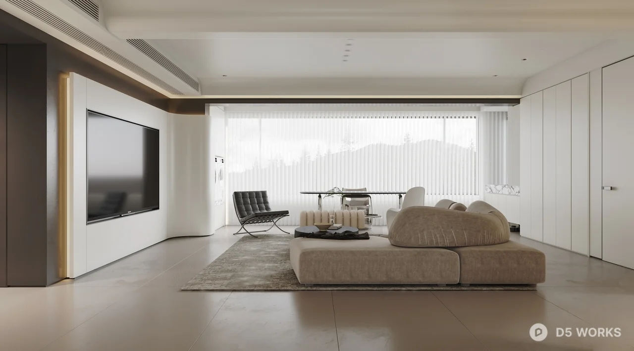 Minimalist Living Room with Neutral Tones 3d model - Image 1