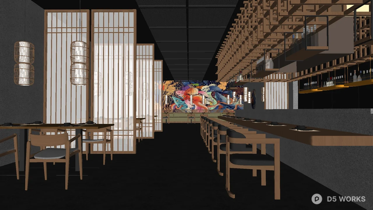 Minimalist Japanese Korean Restaurant Interior 3d model - Image 1