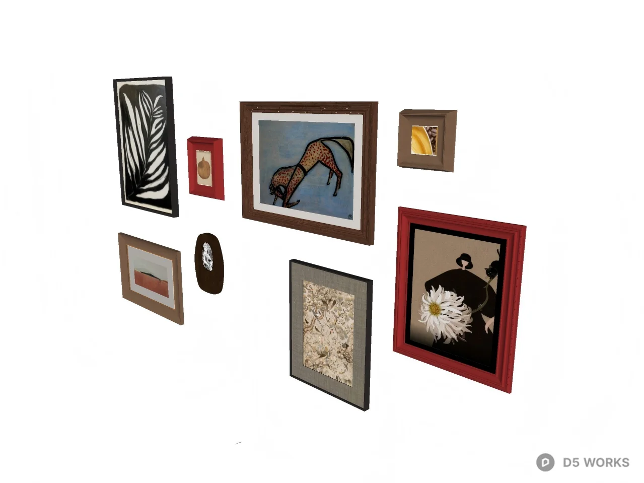 Eclectic Gallery Wall Art Set with Mixed Frames 3d model thumbnail 2