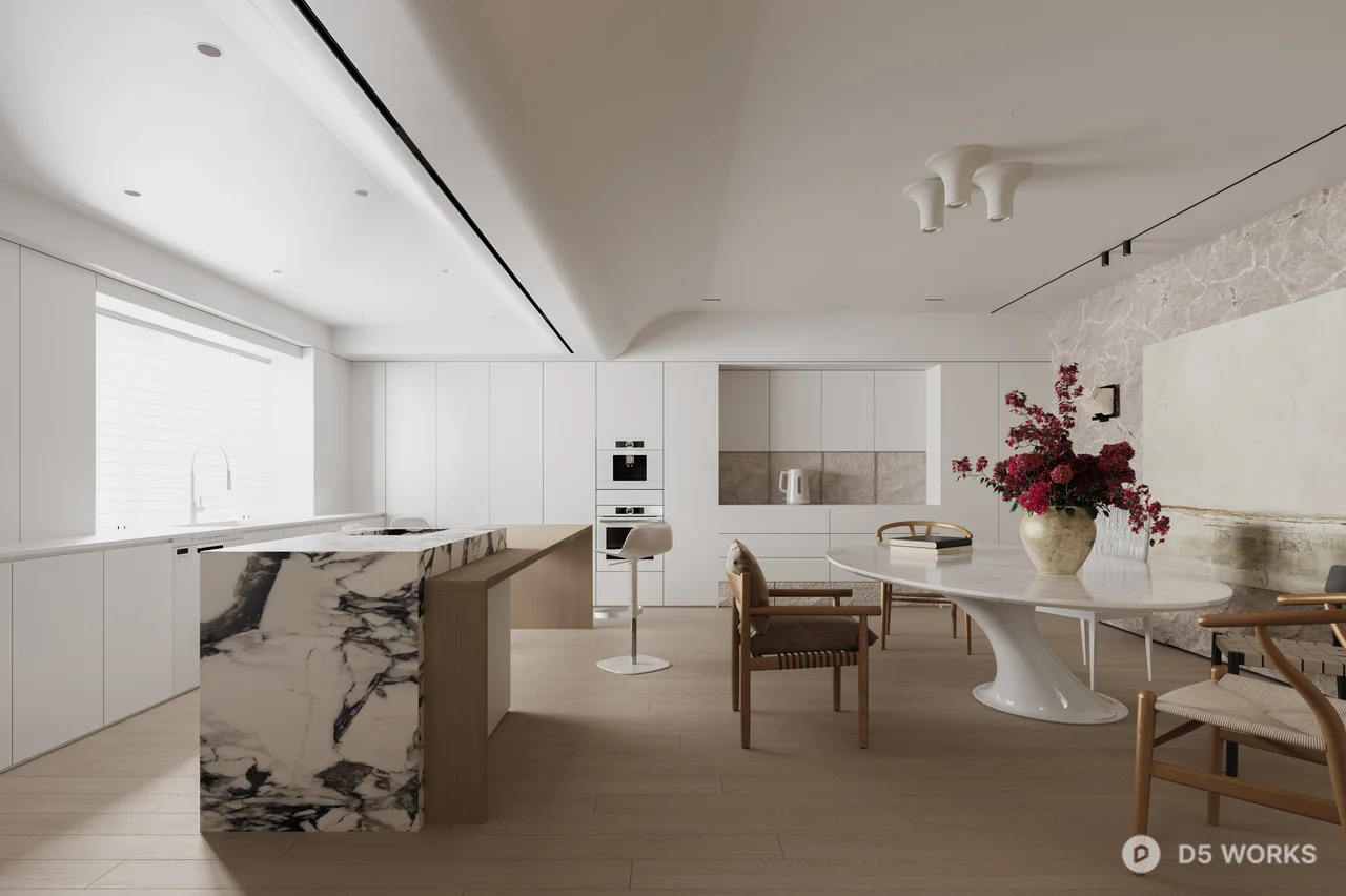 Minimalist Open Plan Dining Living Space 3d model - Image 1