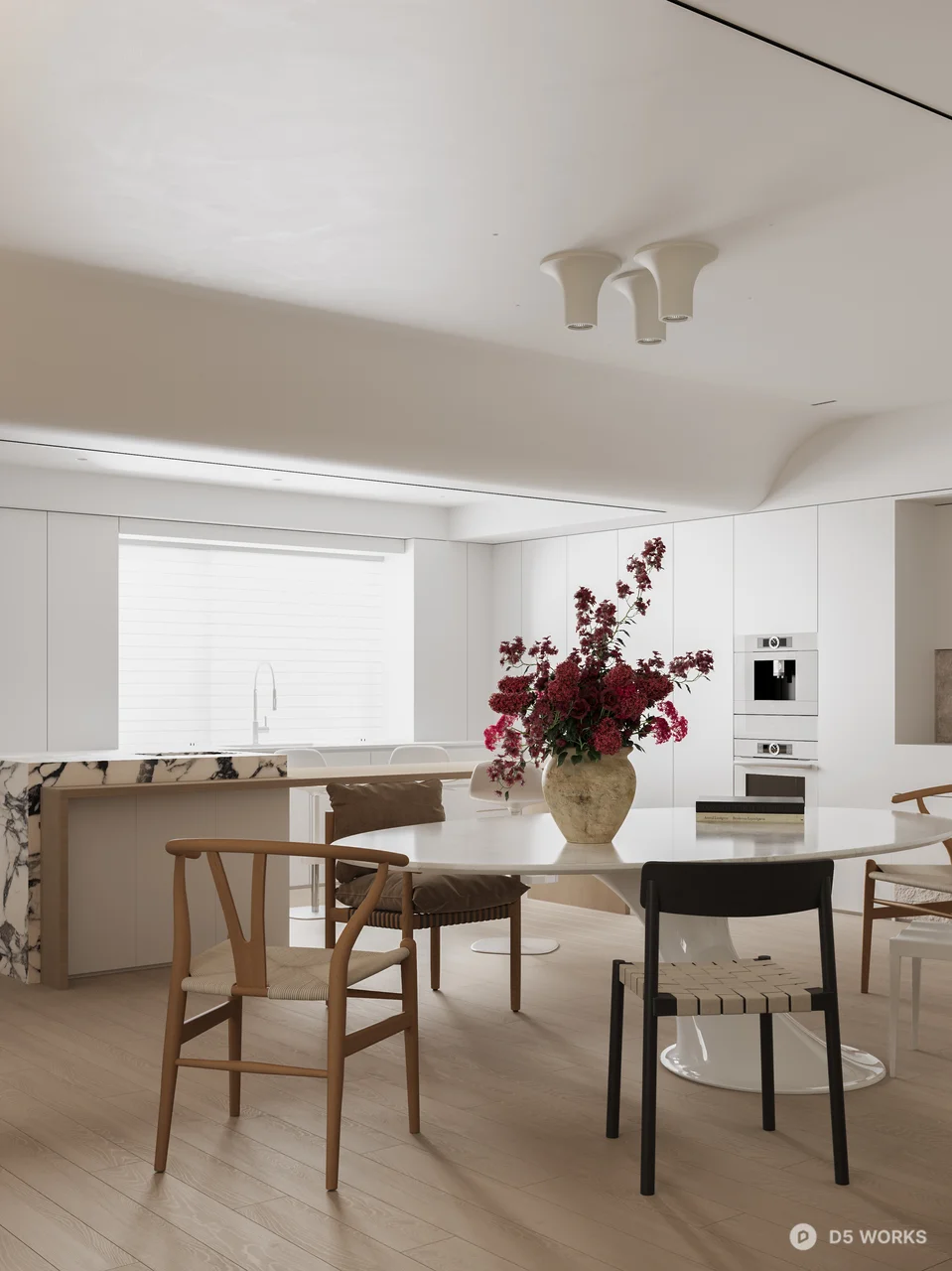 Minimalist Open Plan Dining Living Space 3d model thumbnail 6