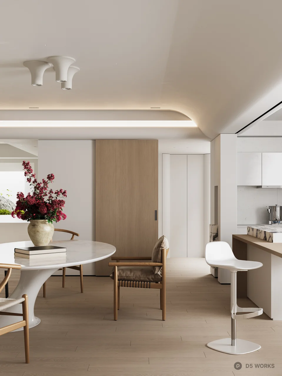 Minimalist Open Plan Dining Living Space 3d model thumbnail 7