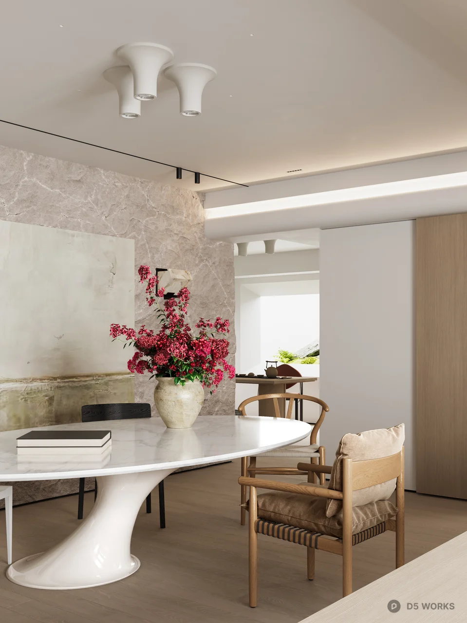 Minimalist Open Plan Dining Living Space 3d model thumbnail 9