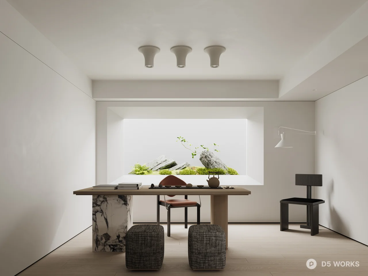 Minimalist Open Plan Dining Living Space 3d model thumbnail 4