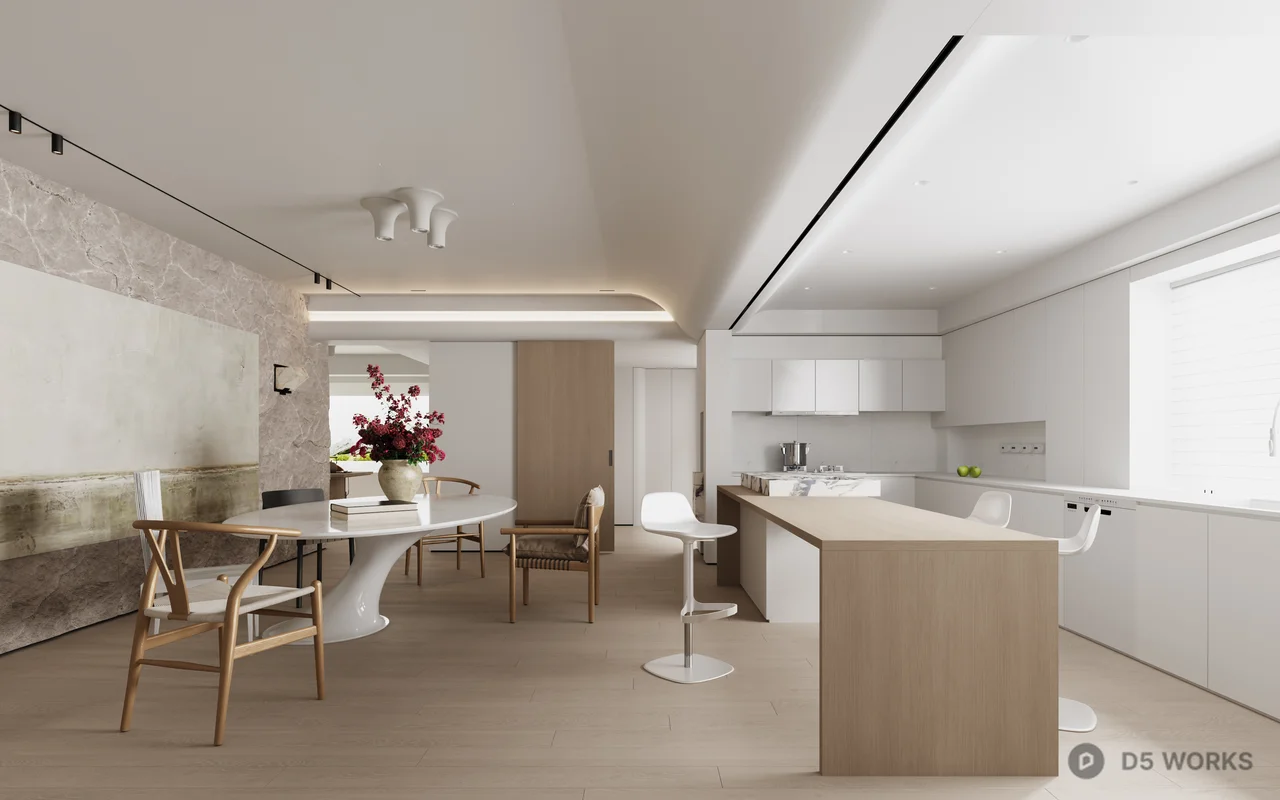 Minimalist Open Plan Dining Living Space 3d model thumbnail 3