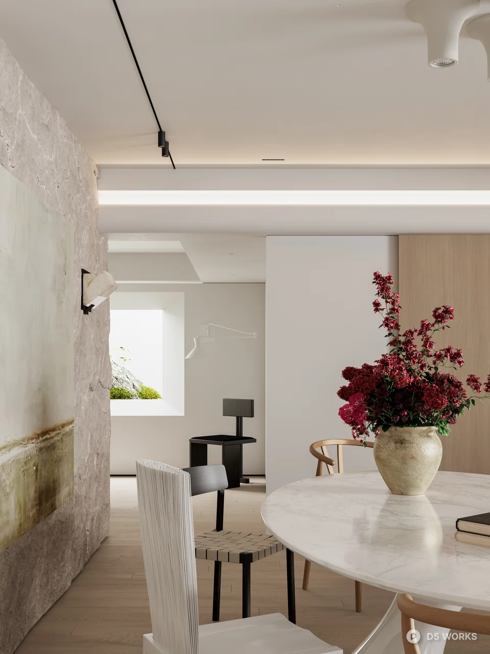 Minimalist Open Plan Dining Living Space 3d model thumbnail 8