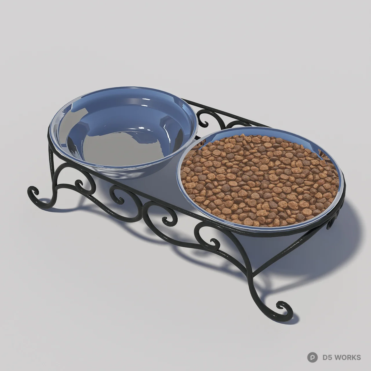 Ornate Metal Pet Feeding Station With Dual Bowls 3d model thumbnail 4