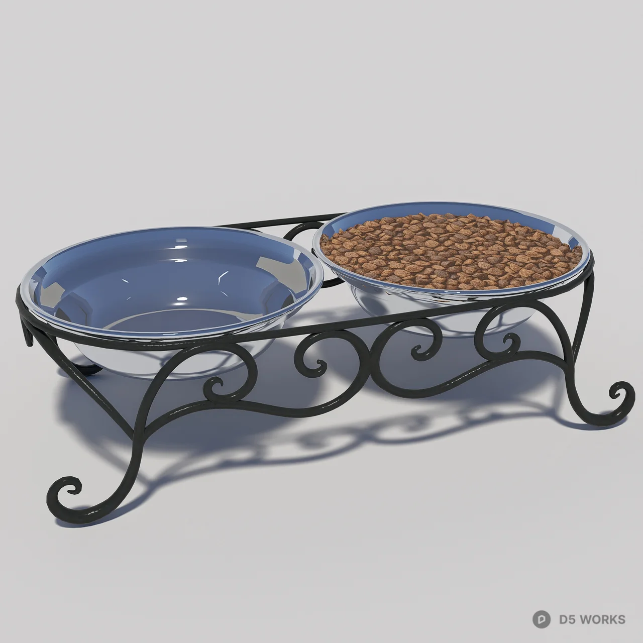 Ornate Metal Pet Feeding Station With Dual Bowls 3d model thumbnail 3
