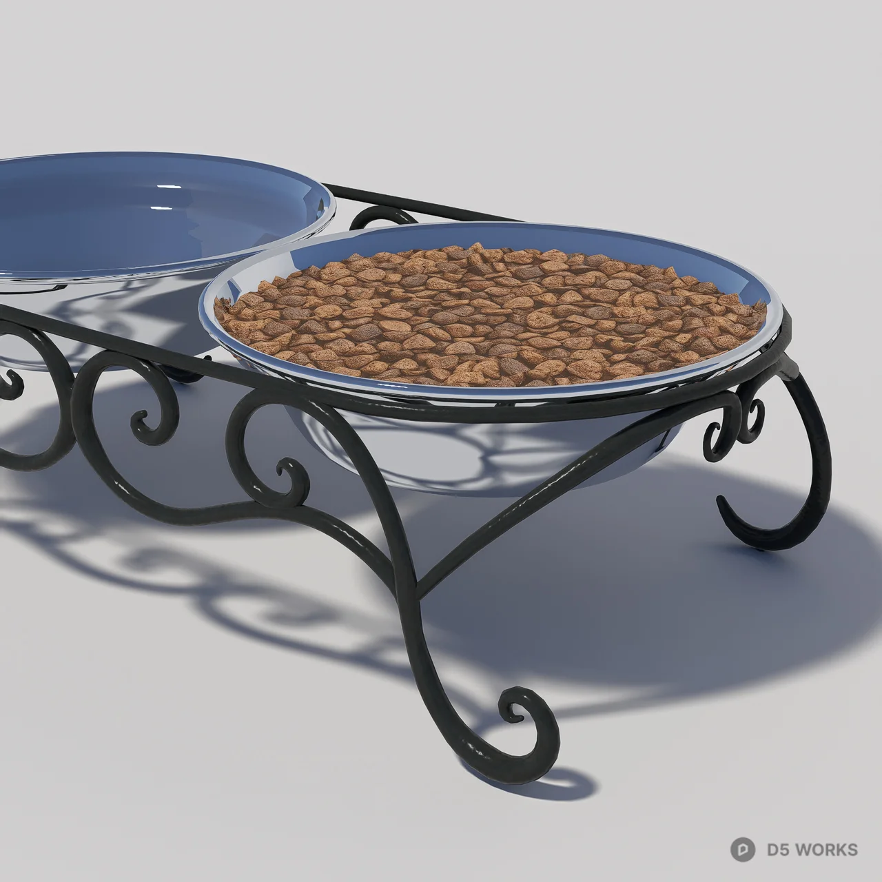 Ornate Metal Pet Feeding Station With Dual Bowls 3d model thumbnail 5