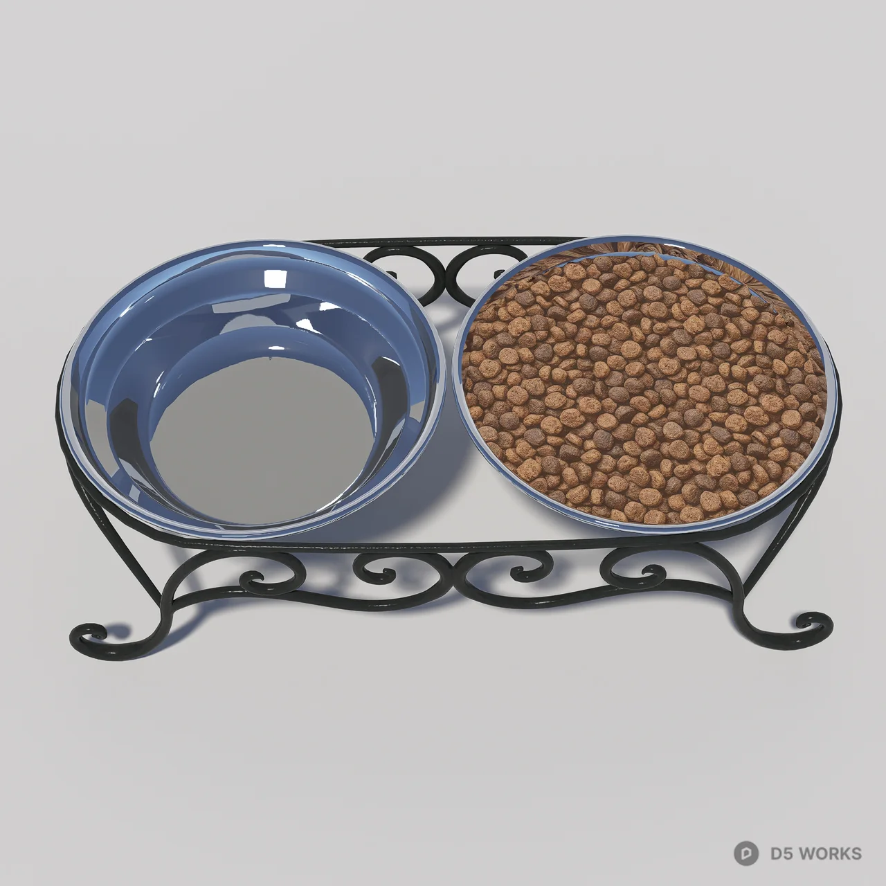 Ornate Metal Pet Feeding Station With Dual Bowls 3d model thumbnail 7
