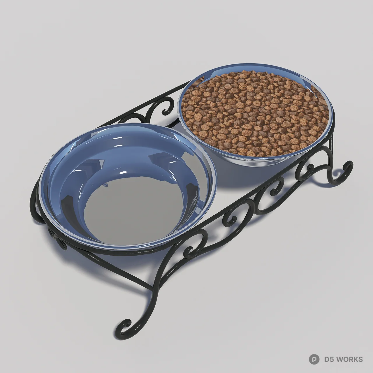 Ornate Metal Pet Feeding Station With Dual Bowls 3d model thumbnail 6
