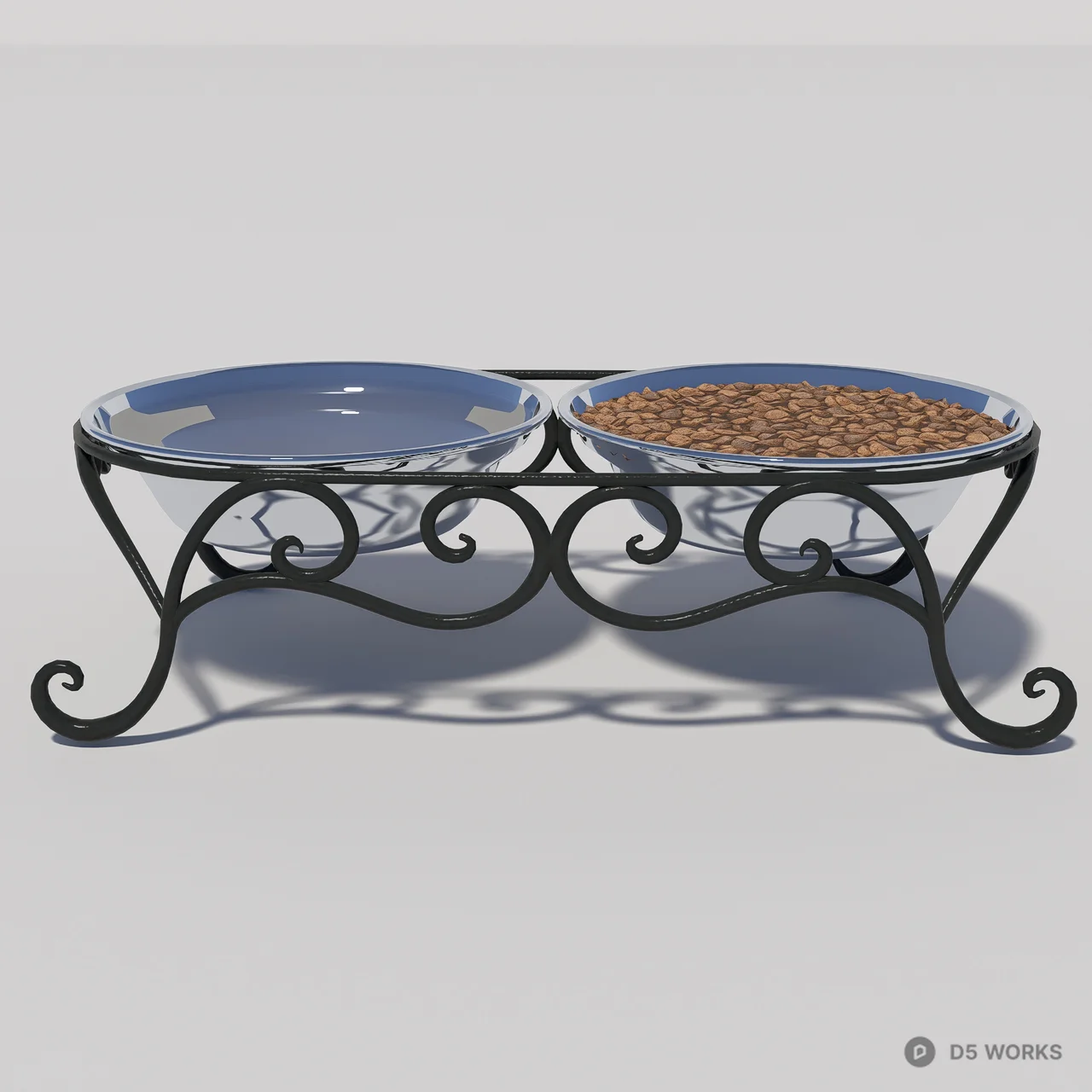 Ornate Metal Pet Feeding Station With Dual Bowls 3d model - Image 1