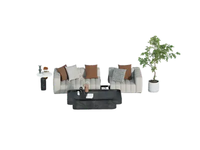 Minimalist Fabric Three-Seater Sofa With Throw Pillows 3d model