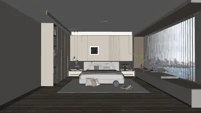 Modern Minimalist Bedroom with City View 3d model