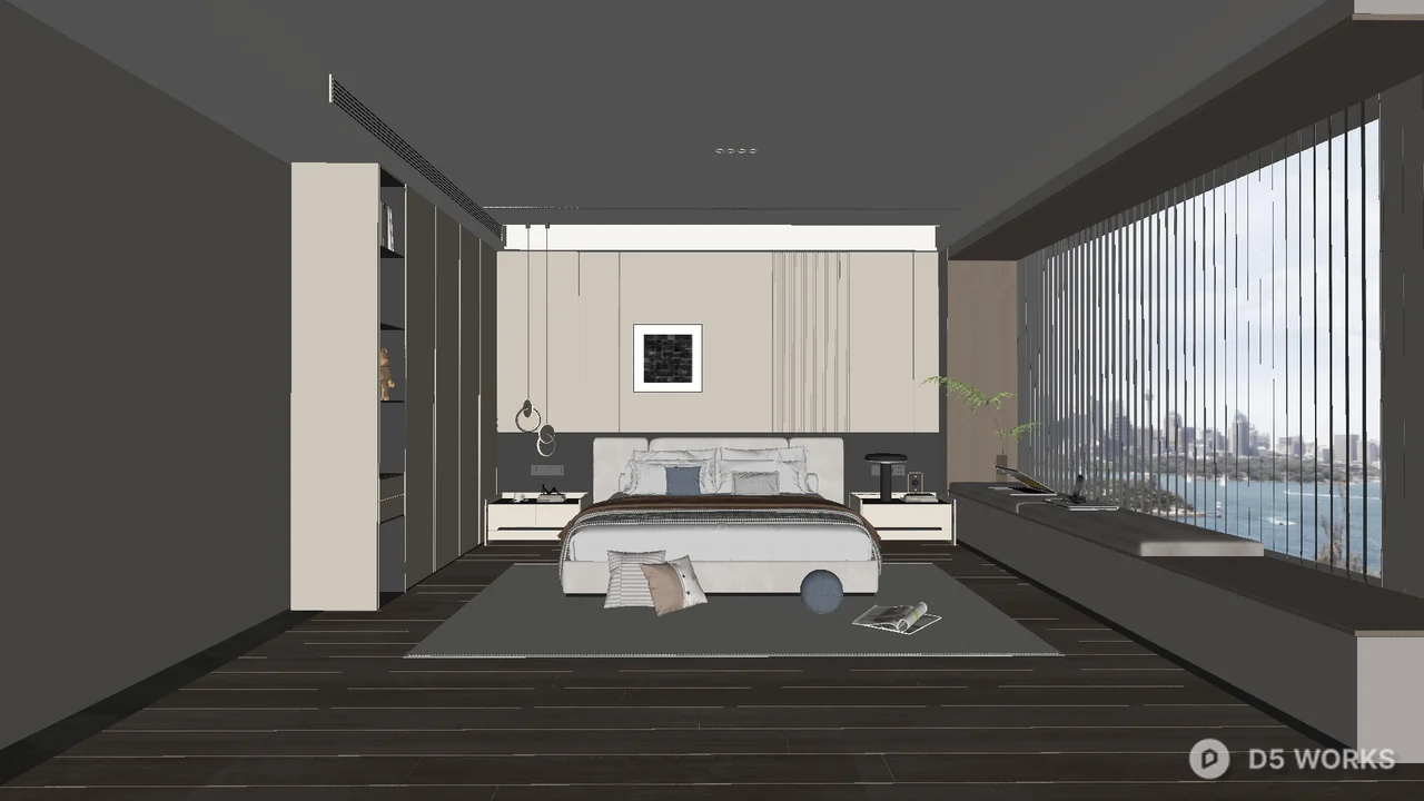 Modern Minimalist Bedroom with City View 3d model - Image 1