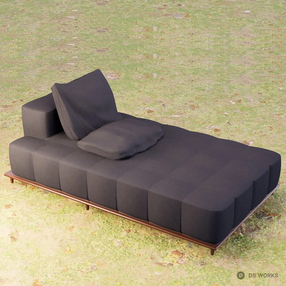 Modern Tufted Fabric Bed Lounge 3d model thumbnail 2