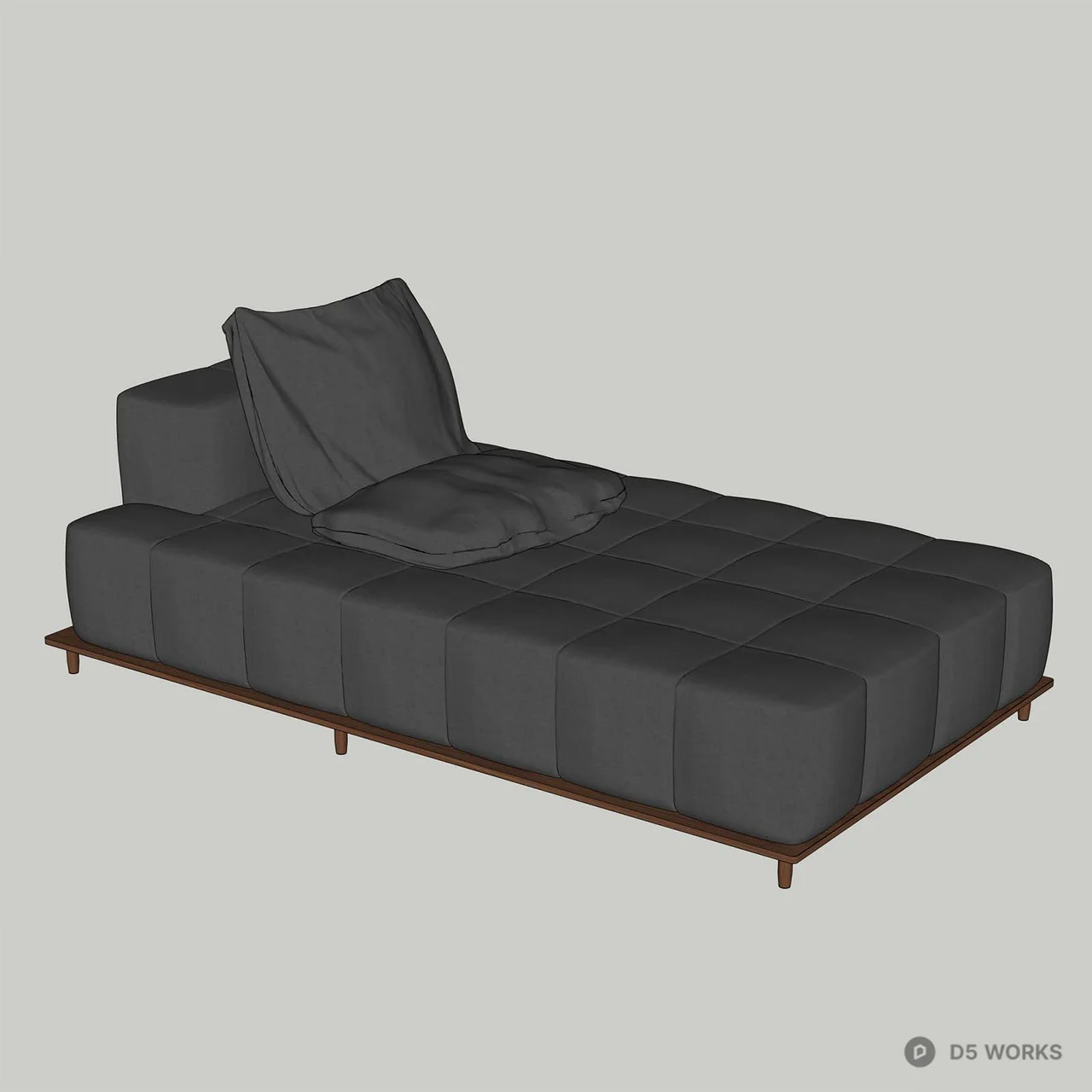 Modern Tufted Fabric Bed Lounge 3d model thumbnail 3