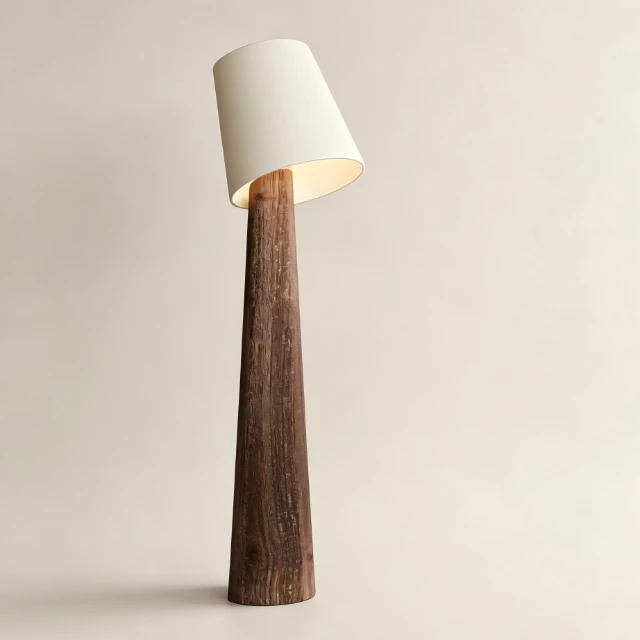 Rustic Log Base Floor Lamp with Tapered Shade 3d model