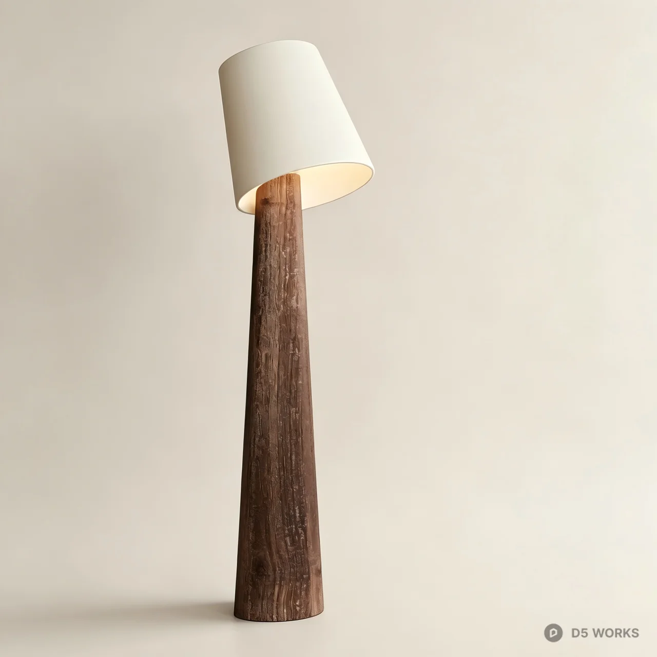Rustic Log Base Floor Lamp with Tapered Shade 3d model - Image 1