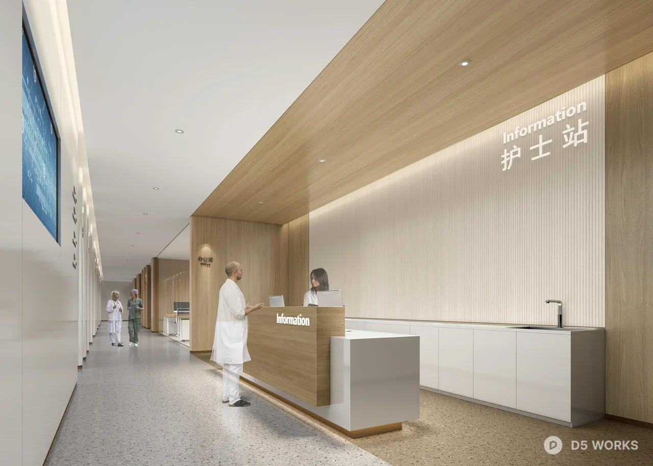 Modern Hospital Nurse Station Corridor 3d model - Image 1