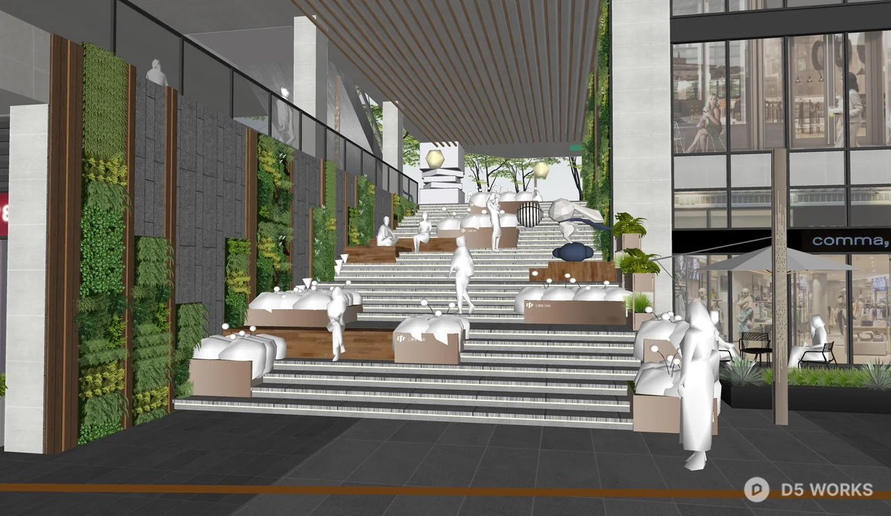 Modern Activity Center With Green Staircase 3d model thumbnail 2