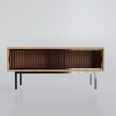 Modern Wooden Media Console With Metal Legs 3d model