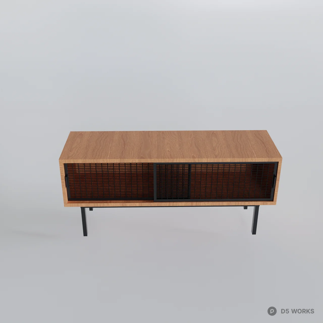 Modern Wooden Media Console With Metal Legs 3d model thumbnail 2