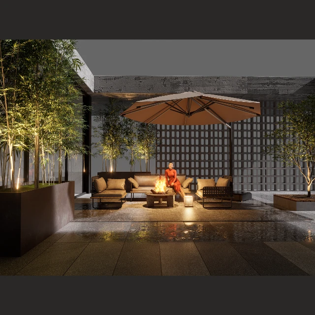 Modern Zen Outdoor Patio Lounge Set 3d model