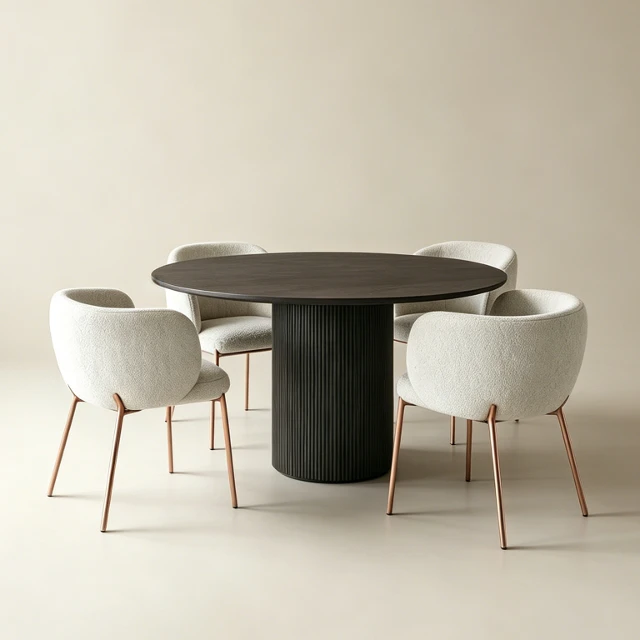 Modern Fluted Pedestal Dining Table and Boucle Chairs 3d model