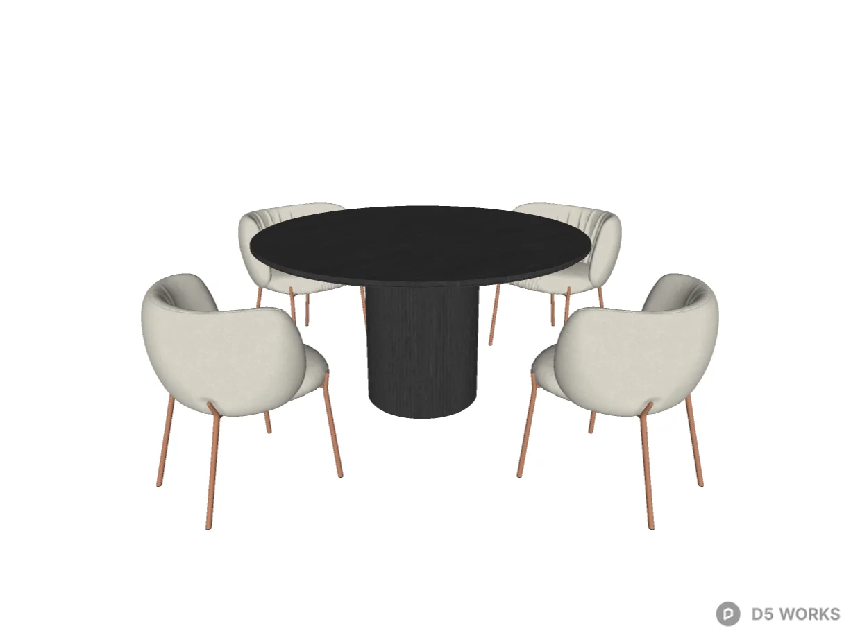 Modern Fluted Pedestal Dining Table and Boucle Chairs 3d model thumbnail 2