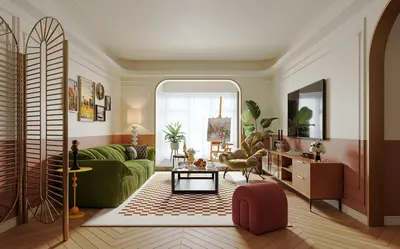 Mid Century Modern Living Dining Space 3d model