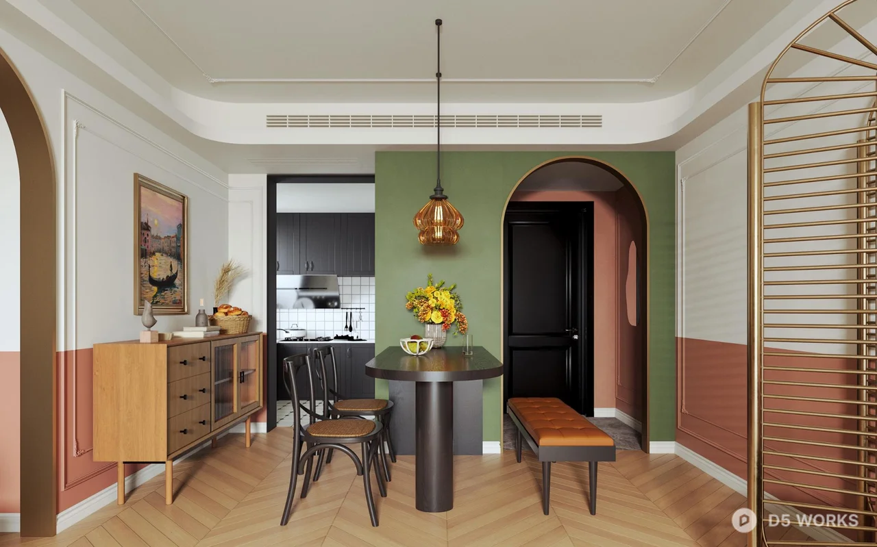 Mid Century Modern Living Dining Space 3d model thumbnail 3