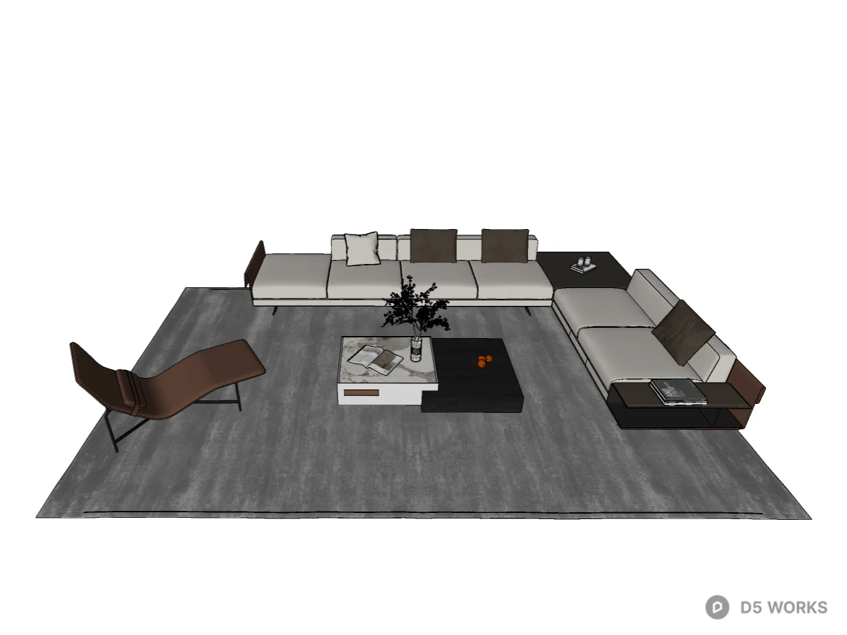Modern Minimalist Modular Sofa and Lounge Set 3d model thumbnail 2