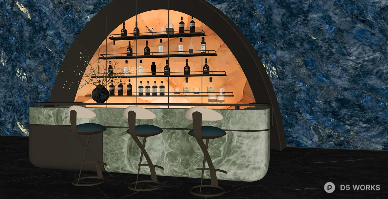 Luxury Arched Marble Bar with Backlit Onyx Display 3d model thumbnail 2