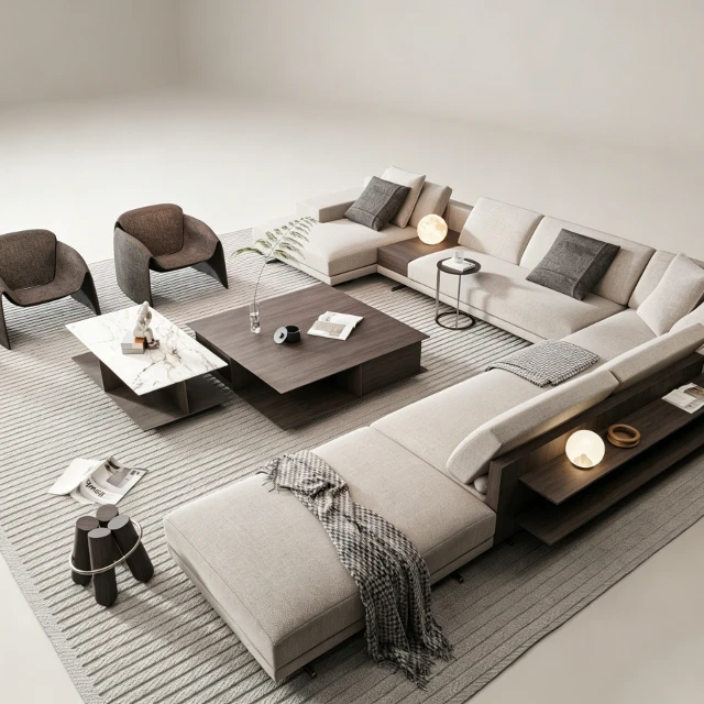 Modern Modular U-Shaped Sectional Living Room Set 3d model